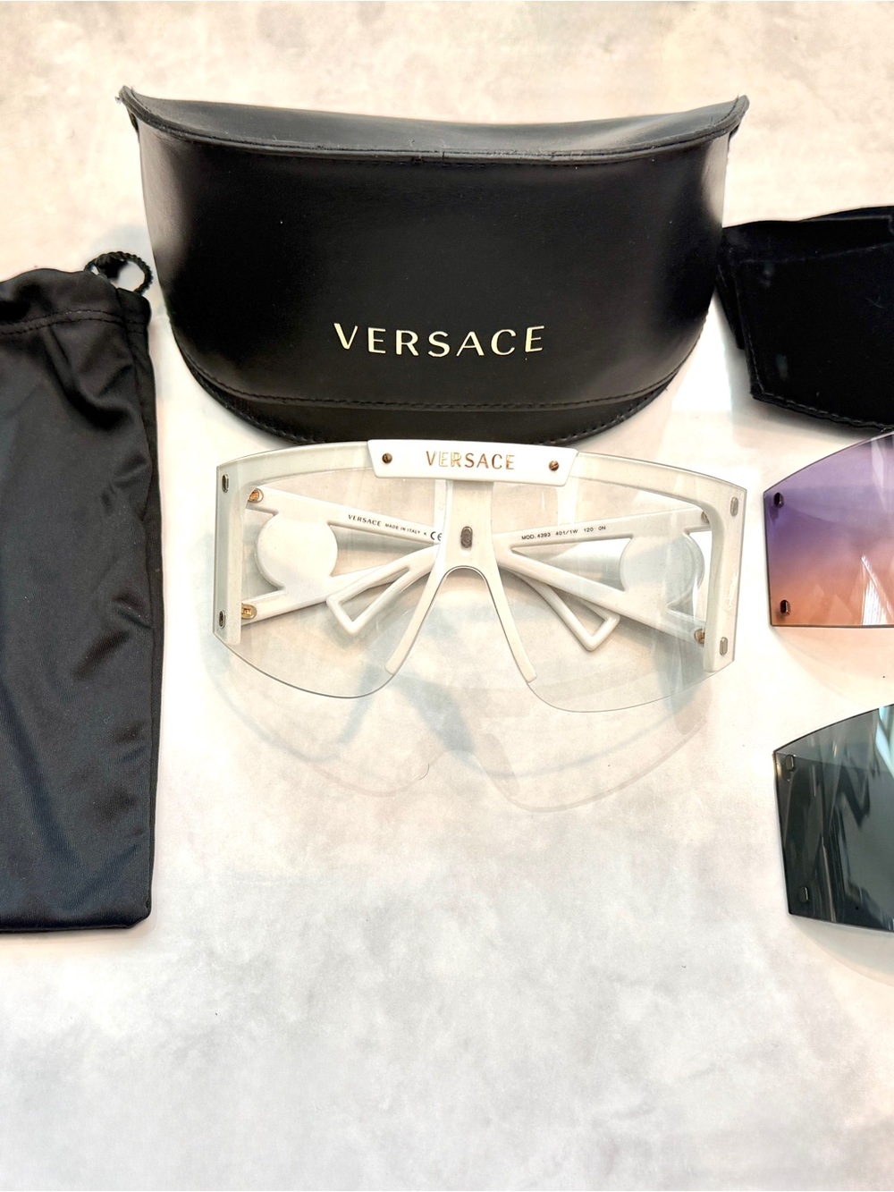 Versace White Shield Visor Sunglasses with Clear Lens